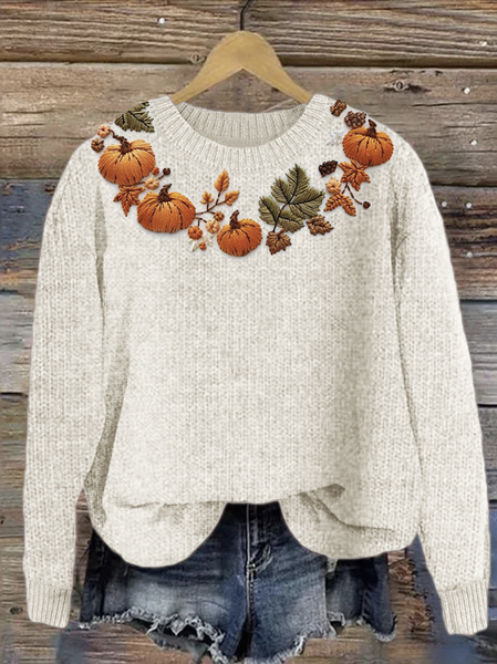 

Maple Leaf Crew Neck Simple Loose Sweater, Apricot, Sweaters