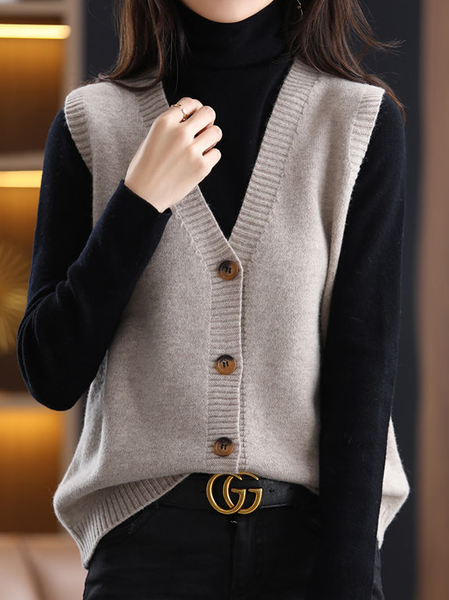 

Casual Wool/Knitting Cardigan, Khaki, Cardigans