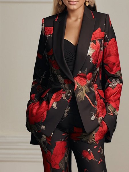 

Regular Sleeve Urban Lapel Collar Blazer, Red, Blazers