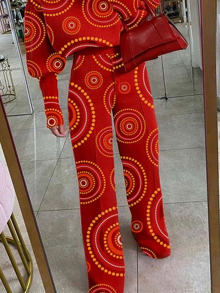 

Casual Abstract Polka Dots Pants, Red, Pants