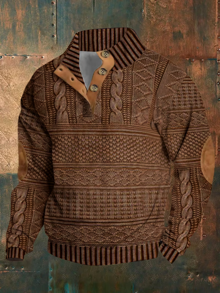 

Men's Retro Western Stand Collar Sweatshirt, Brown, Hoodies&Sweatshirts