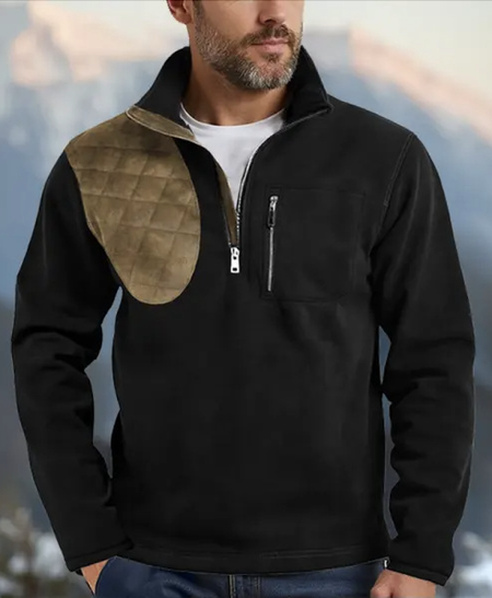 

Outdoor color blocked stand up collar warm pullover sweatshirt, Black, Hoodies&Sweatshirts