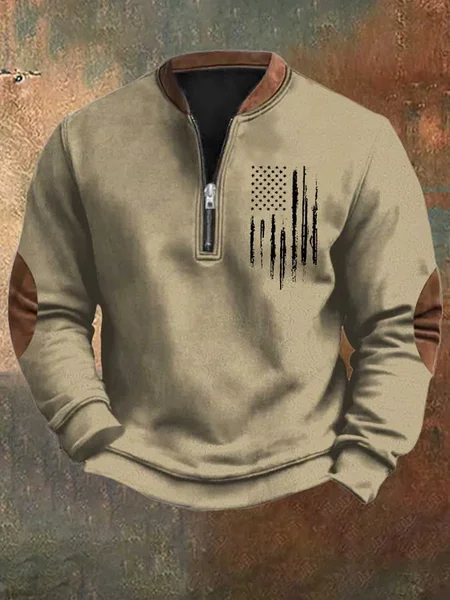 

Men's Vintage Flag Print Sweatshirt, Apricot, Hoodies&Sweatshirts