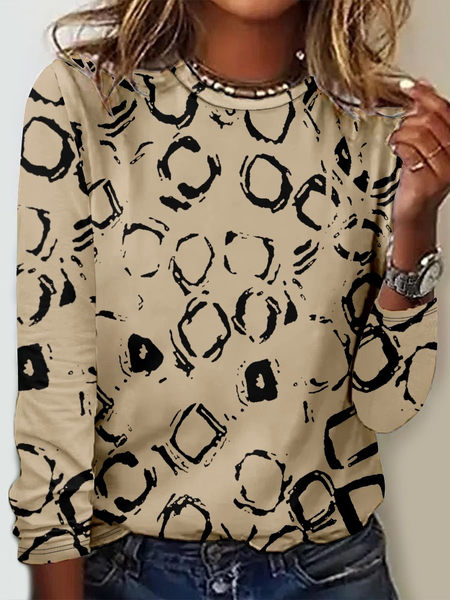 

Crew Neck Jersey Loose Casual T-Shirt, Khaki, Long sleeves