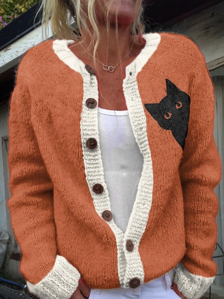 

Crew Neck Casual Regular Fit Cardigan, Orange, Cardigans