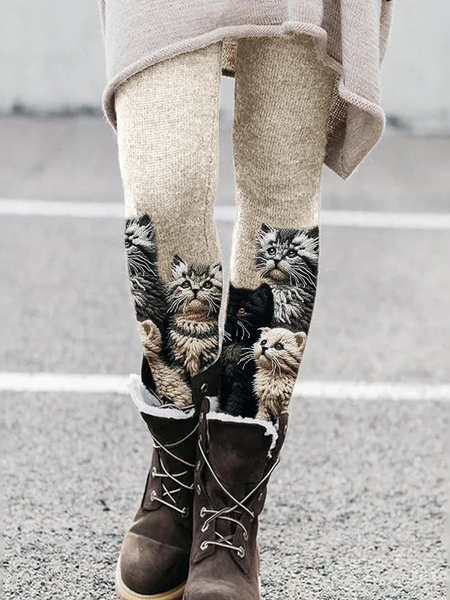 

Fuzzy Cats Crochet Art Cozy Knit Leggings, Khaki, Leggings