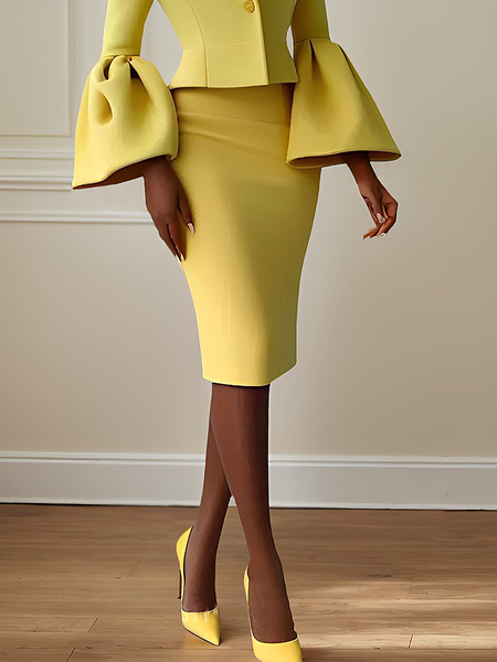 

Plain Elegant Regular Fit Mini Skirt, Yellow, Skirts