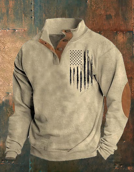 

Men's Aintage Flag Print Sweatshirt, Apricot, Hoodies&Sweatshirts