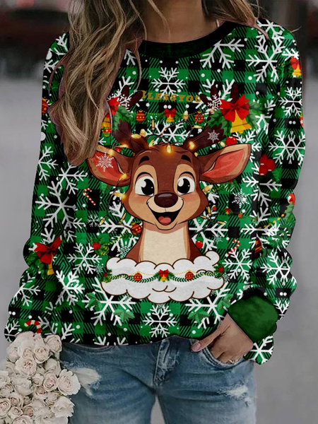 

Casual Crew Neck Christmas Snowman Sweatshirt, Green, Hoodies & Sweatshirts