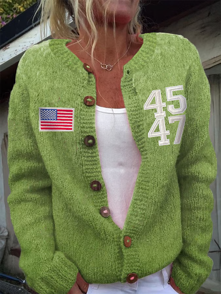 

Flag Print Buttons Cardigan Sweater, Green, Sweaters