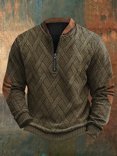 

Men's Retro Western Print Zip-Up Sweatshirt, Army green, Hoodies&Sweatshirts