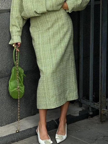 

Urban Regular Fit Pocket Stitching Plaid Skirt, Green, Skirts