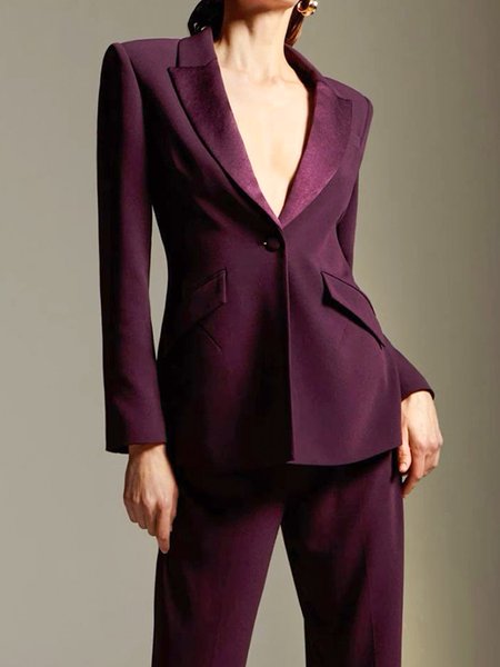 

Urban Plain Regular Fit Regular Sleeve Lapel Collar Blazer, Purple, Blazers