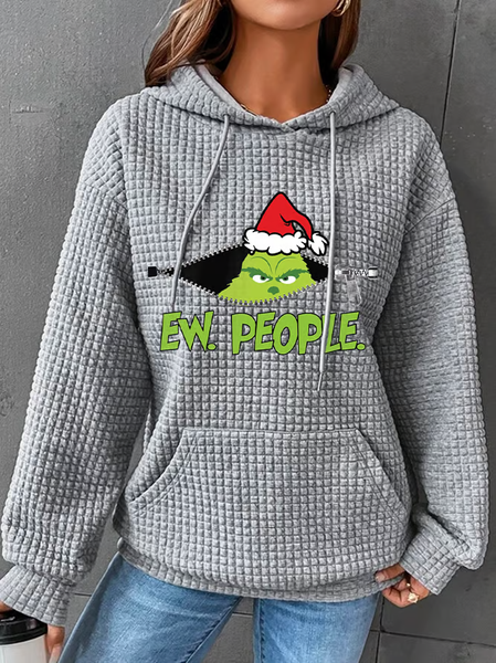 

Women's Ew People Christmas Waffle Hooded Sweatshirt, Gray, Hoodies&Sweatshirts