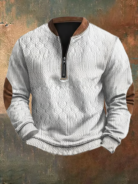 

Men's Western Vintage Textured Print Sweatshirt, White, Hoodies&Sweatshirts