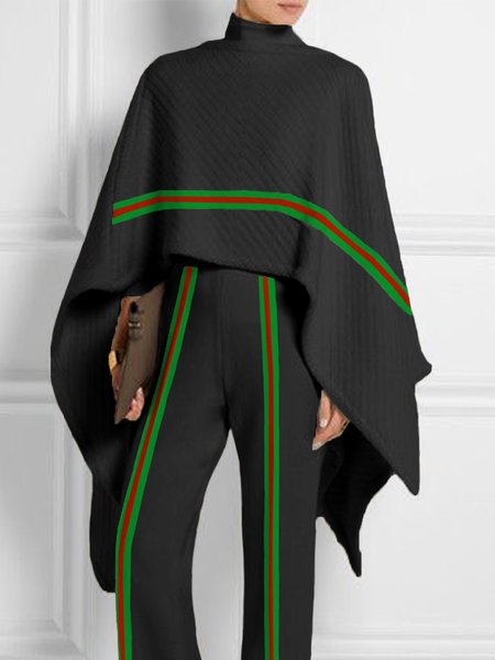 

Color Block Urban Turtleneck Loosen Raglan Sleeve Sweater, Black, Pullovers