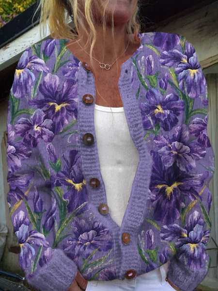 

Women's Alzheimer's Awareness Purple Floral Art Print Sweater Cardigan, Cardigans