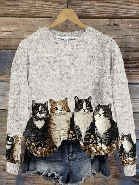 

Crew Neck Simple Maple Leaf Knitted Sweater, Apricot, Sweaters