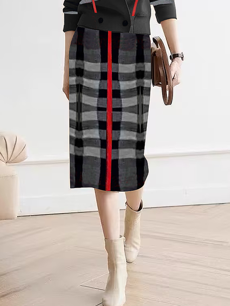 

High Elasticity Urban Regular Fit Plaid Sweater Skirt, As picture, Skirts