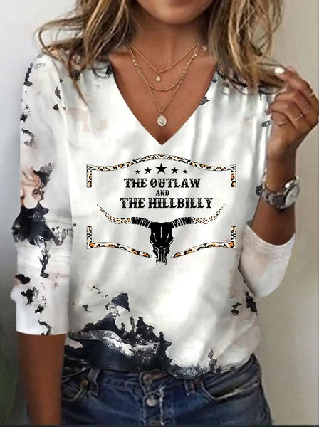

The Outlaw And The Hillbilly V-Neck Long Sleeve T-Shirt, As picture, Long sleeves