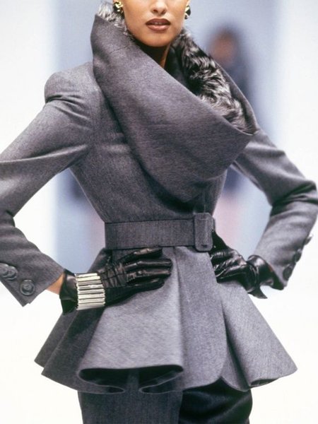 Plain Regular Fit Urban Crew Neck Regular Sleeve Jacket With Scarf With Belt, Gray, Jackets