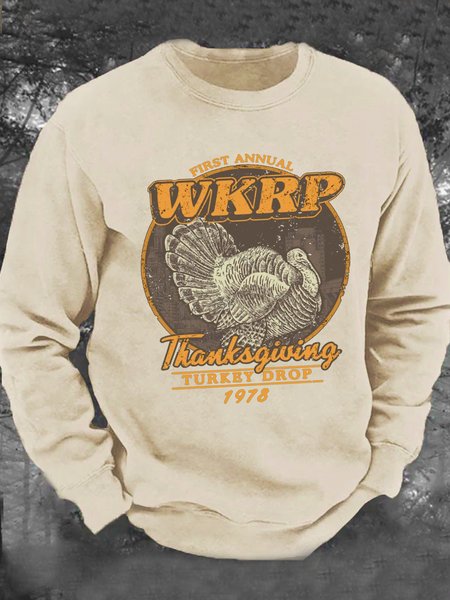 

Wkrp Turkey Drop Men's Casual Sweatshirt, Khaki, Hoodies&Sweatshirts