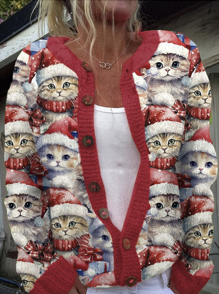 

Casual Knitted Cardigan, Red, Cardigans