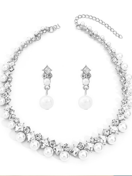 

Elegant Chain Necklaces Dangle Pearl Set, Silver, Necklaces