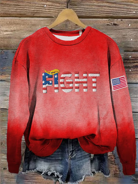 

Women'S Casual Red American Flag Fight Print Sweatshirt, Hoodies&Sweatshirts