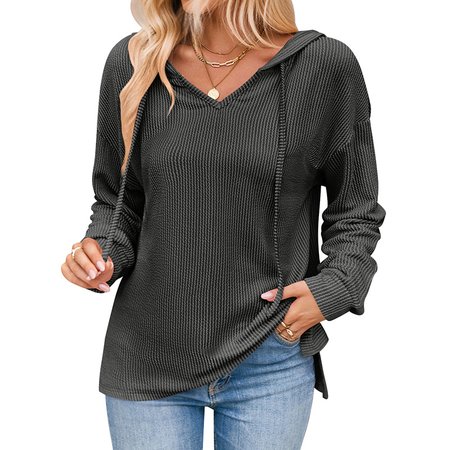 

Women's Plain Spring/Fall Long Sleeve Casual Daily Hoodie, Black, Sweatshirts & Hoodies