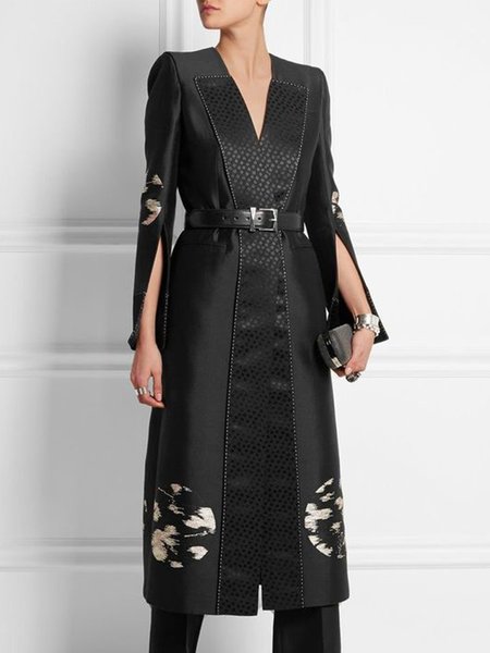 

Urban Random Print Regular Fit Coat With No Belt, Black, Coats