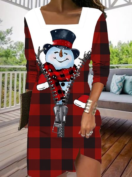 

Women Christmas Square Neck Long Sleeve Comfy Casual Maxi Dress, Wine red, Dresses