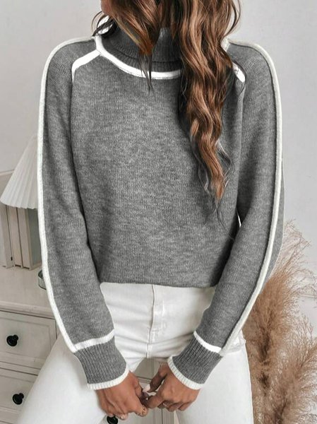 

Turtleneck Wool/Knitting Casual Sweater, Gray, Sweaters & Cardigans