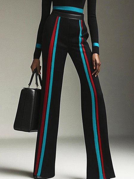 

Color Block Urban High Waist Straight Pants, Black, Pants