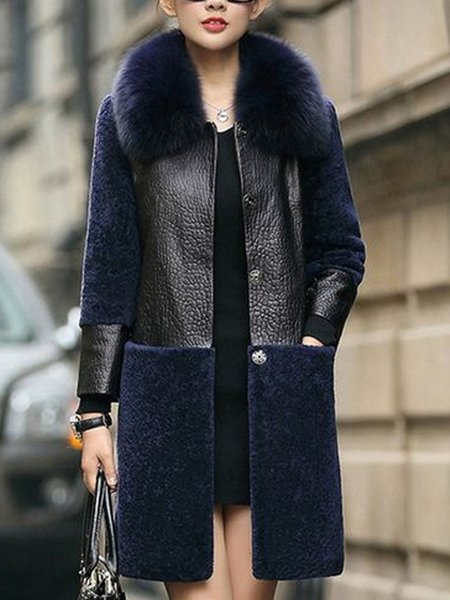 

Color-Blocked Leather Trimmed Teddy Coat, Black-blue, Padded Jackets