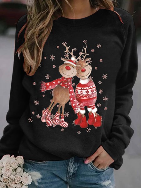 

Women's Crew Neck Christmas Casual Spring/Fall Long Sleeve Sweatshirt, Black, Sweatshirts & Hoodies