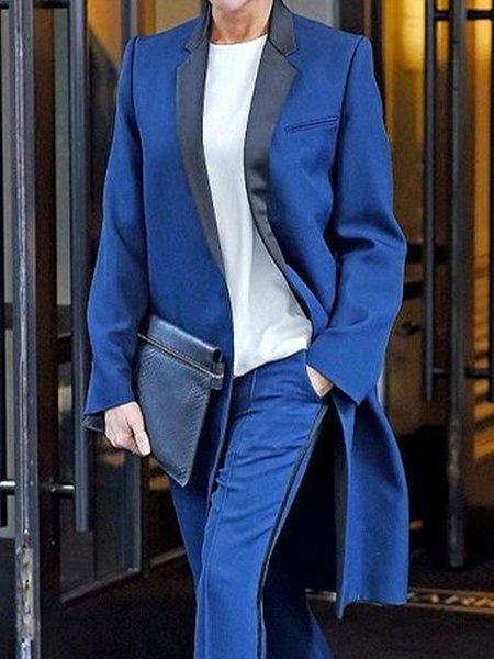 

Urban Regular Sleeve Color Block Lapel Collar Blazer, Blue, Blazers