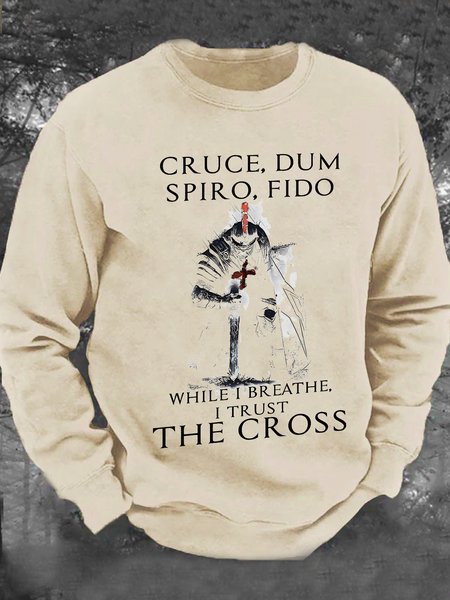 

Vintage Faith Print Men's Casual Sweatshirt, Khaki, Hoodies&Sweatshirts