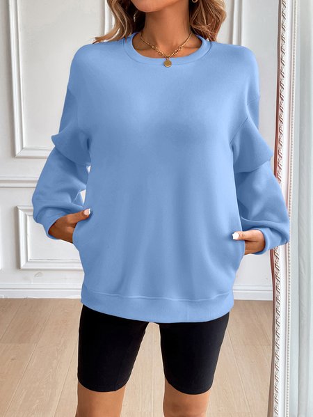 

Casual Crew Neck Plain Sweatshirt Zipper, Blue, Hoodies & Sweatshirts