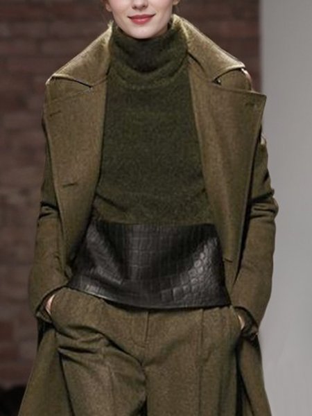 

Urban Color Block Turtleneck Long Sleeve Loose Sweater, Dark green, Pullovers
