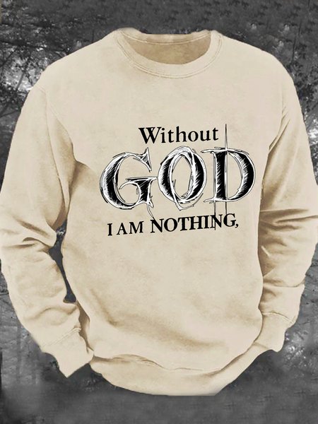 

Vintage Faith Print Men's Casual Sweatshirt, Khaki, Hoodies&Sweatshirts