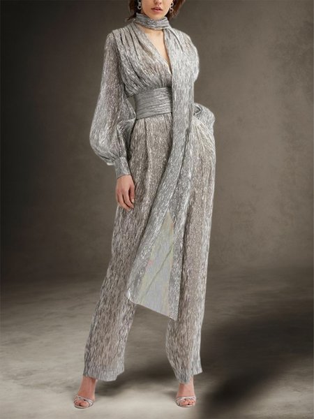 

Elegant Regular Fit Plain Long Sleeve Jumpsuit, As picture, Jumpsuits
