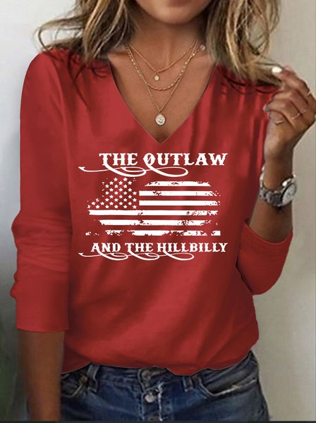 

The Outlaw and The Hillbilly Hat V-Neck Long Sleeve T-Shirt, As picture, Long sleeves