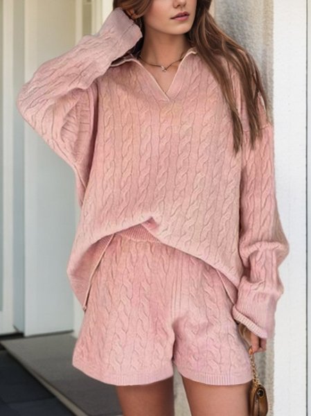 

Women's Plain Daily Going Out Two Piece Set Long Sleeve Casual Spring/Fall Top With Pants Matching Set, Pink, Suit Set