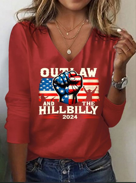 The Outlaw and The Hillbilly V-Neck Long Sleeve T-Shirt, As picture, Long sleeves