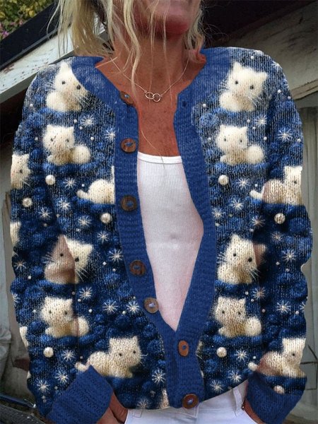 

Maple Leaf Casual Sweater, Blue, Cardigans