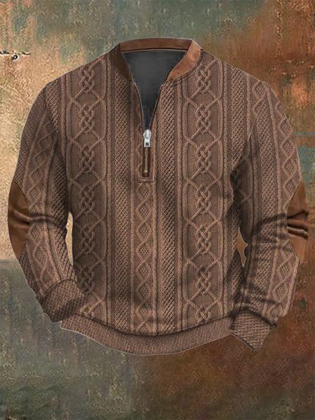 

Men's Vintage Knit Striped Print Sweatshirt, Khaki, Hoodies&Sweatshirts