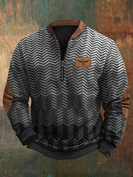 

Men's Western Vintage Textured Print Sweatshirt, As picture, Hoodies&Sweatshirts