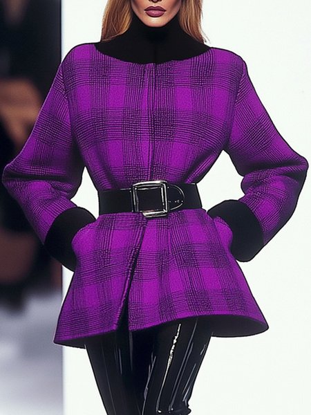 

Split Joint Turtleneck Urban Regular Sleeve Coat With No Belt, Purple, Coats