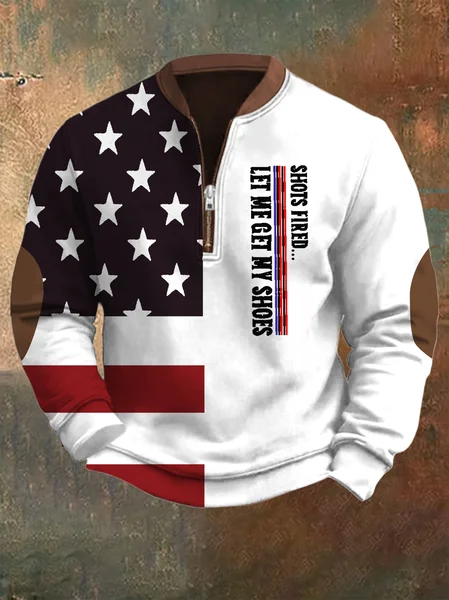 

Men's American Flag Combat Casual Half Collar Sweatshirt, As picture, Hoodies&Sweatshirts
